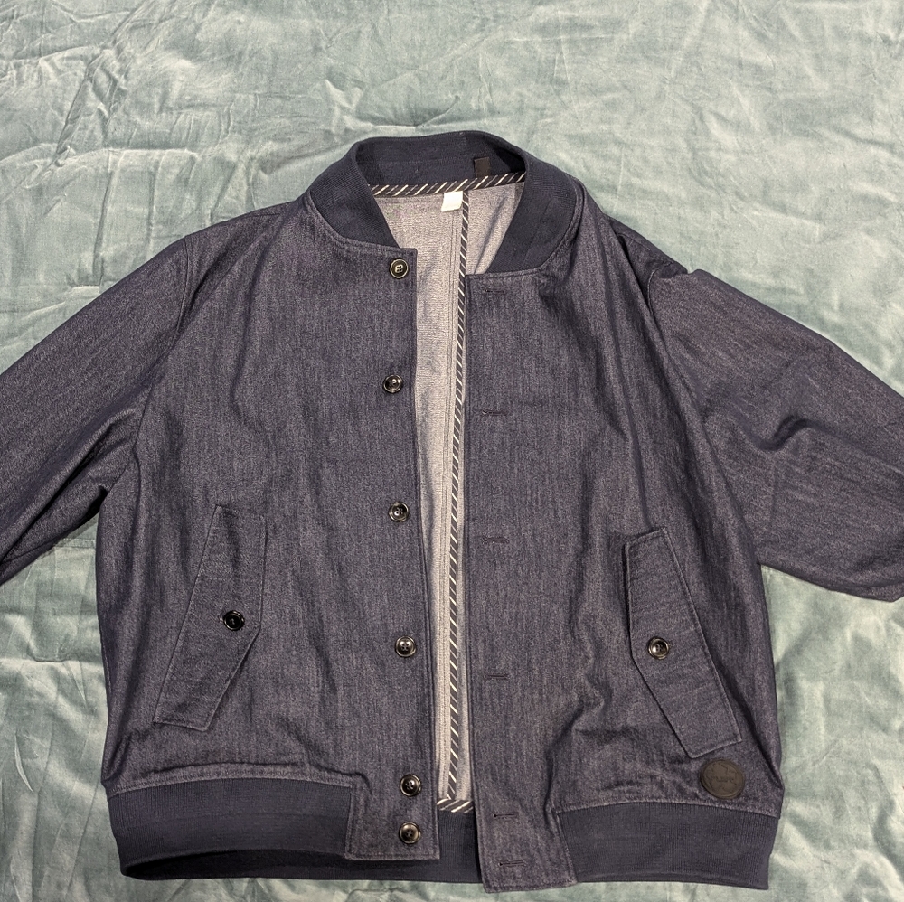 Ted Baker Conham Denim Blue Bomber Jacket - Size 7 (Large) - Retail Value $395 - Picture 4 of 10